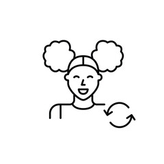 Profile renewal, subscription cycle. Woman user avatar and refresh arrows. Pixel perfect, editable stroke vector icon