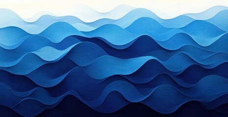 textured layered blue waves in paper cut style forming calm undulating ocean-like patterns with soft gradient and serene depth