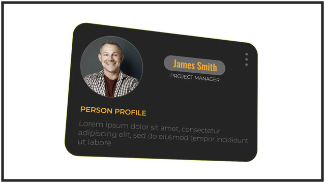 "Profile Person Menu Lower Thirds" It represents a person's profile and describes information about them.