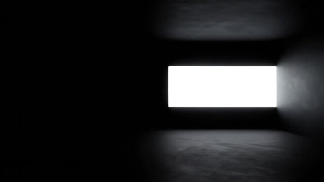 A dark, surreal scene depicting a lone white rectangle glowing in darkness.