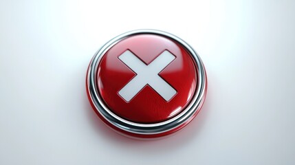 Obraz premium glossy red round button with white cross and chrome rim on clean white background conveying urgency and cancellation