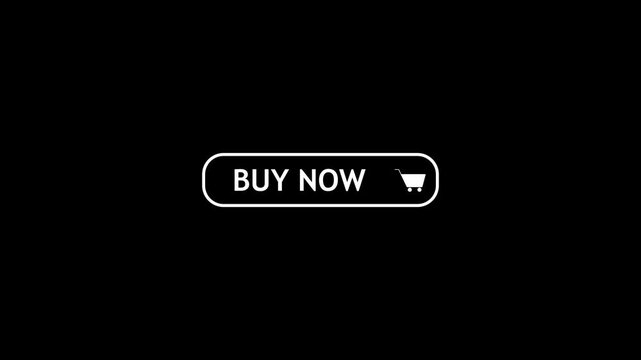 Minimal black webpage with a white rounded rectangular 'buy now' button and small shopping cart icon centered on black background