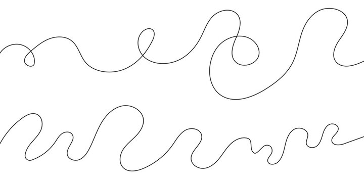 Thin squiggle golden line heart set. Wavy wiggle stripe. Curvy head or yarn lines for decor, separate, divider. Tangled squiggly linear doodle shapes. Vector