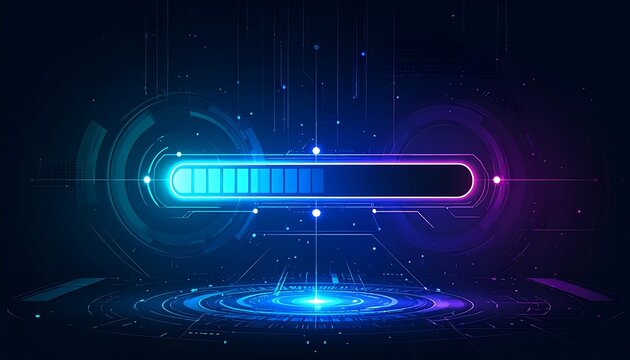 Futuristic Digital Loading Bar - Progress Indicator in Neon Blue.