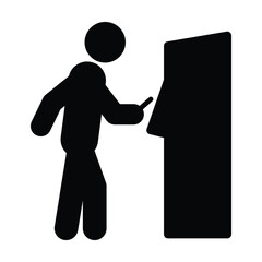 Insert Card ATM Icon &ndash; Banking Transaction Pictogram Symbol Human pictogram inserting debit or credit card into ATM machine