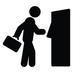 Business Traveler ATM Icon &ndash; Banking Transaction Pictogram Business person using ATM machine while holding briefcase