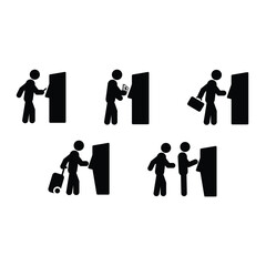 ATM Machine User Activity Icon Set &ndash; Cash Withdrawal, Card Payment, Banking Transaction Human Pictogram Symbols