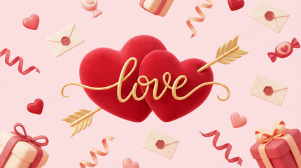 A Heartfelt Valentine's: Expressing love with a romantic design featuring intertwined hearts, arrows, and festive embellishments, perfect for conveying affectionate sentiments.