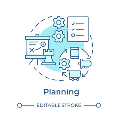 Planning soft blue concept icon. Business process, corporate strategy. Project management. Round shape line illustration. Abstract idea. Graphic design. Easy to use in presentation, article