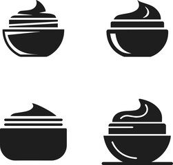 Four Black Silhouettes of Cream Jars, Representing Skincare Products and Cosmetics Packaging.