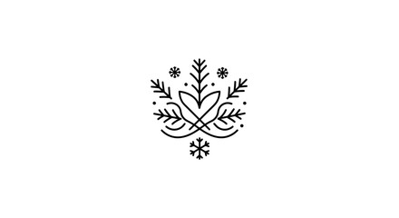 Obraz premium Simple black floral emblem on white background.