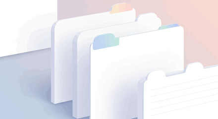 Clean, minimalist isometric view of organized file folders and a lined notepad