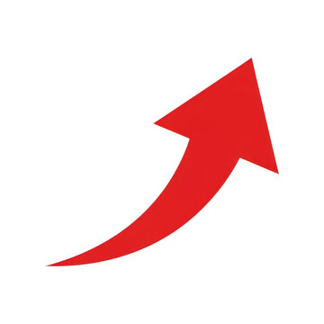 Bright red curved arrow pointing to the right isolated on transparent background