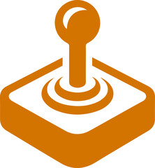 A stylized orange joystick icon on a white background, representing retro gaming and classic arcade controllers.