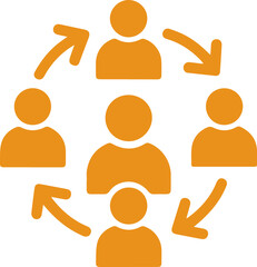 Orange Icon Depicting a Network of People Connected by Circular Arrows, Symbolizing Collaboration and Communication