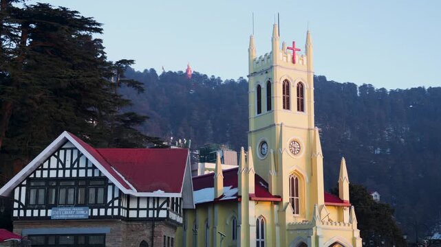 iconic christ church shimla against himalayan hills video is taken at shimla himachal pradesh india.