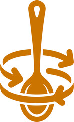 A simple, modern icon featuring an orange spoon with a circular arrow motif indicating stirring or mixing.