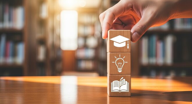 Hand Stacking Educational Concept Blocks