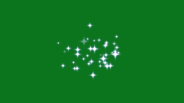 Glowing glitter burst sparkle animation on green screen, twinkle star, Magic glitter sparkle trail, blinking retro vector stars, twinkling starry night sky, glow twinkle movement timeline. 4k