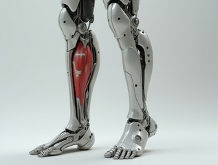 Humanoid cyborg legs displaying bionic muscle and mechanical structure
