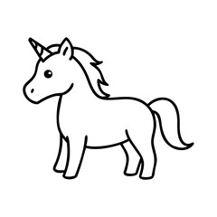 Fototapeta premium Minimalist hand drawn unicorn pony icon in clean black line art style, cute cartoon unicorn pony icon illustrates a magical mythical creature, ideal unicorn pony icon for child media, apps.