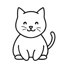 Simple cartoon cat icon in black line art style. This minimalist hand drawn cartoon cat icon features a cute feline design with smiling face and upright ears. Ideal cartoon cat icon for web graphics.