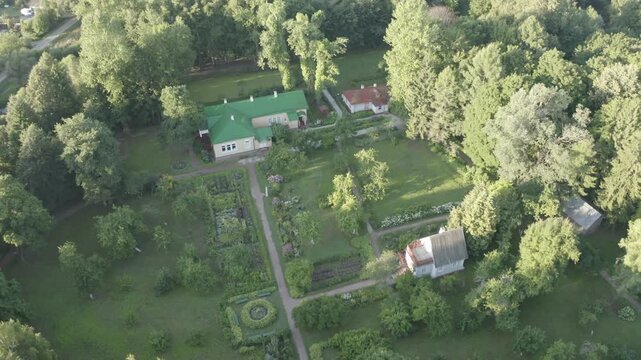 Drone rotation above Melikhovo estate grounds