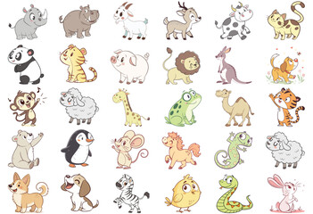 Collection of 30 cute cartoon baby animals for kids design and education