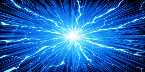 Obraz premium A vibrant digital art illustration featuring a bright blue light burst and fractal energy patterns exploding across a cosmic space background with motion lines and a shining star texture