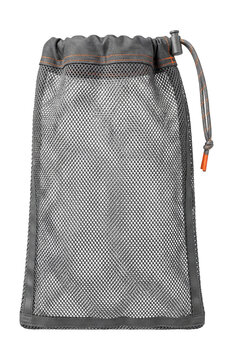 Mesh laundry bag with drawstring closure.