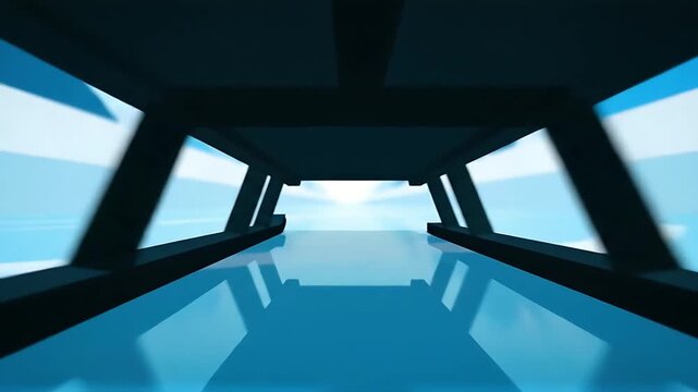 Lone silhouette traveling fast across a reflective icy track in a stylized blue arctic canyon winter illustration or abstract speed motion background graphic