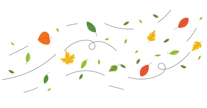 Flying autumn leaves with wind illustration, seasonal decor