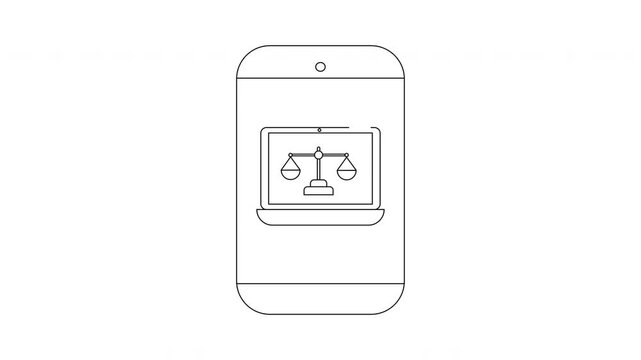 Digital Justice - Scales of Justice on Mobile Phone Screen.