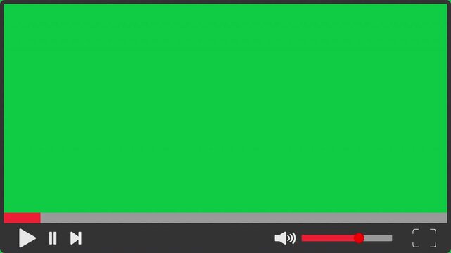 Multimedia video player 60 seconds with play pause fast forward volume and full screen buttons and green background	