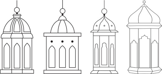 Set of four outline islamic lanterns fanoos for ramadan or eid decoration
