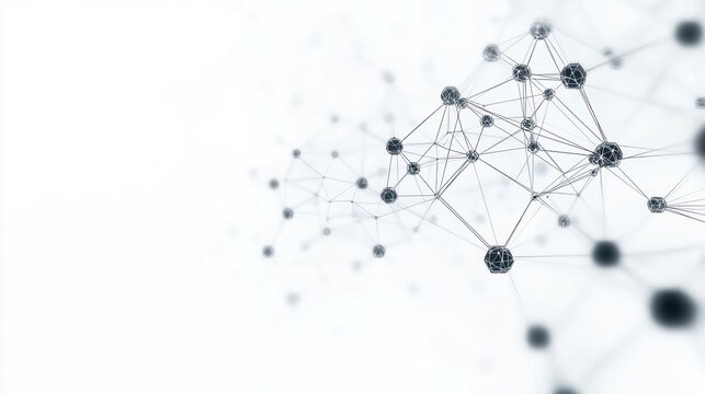 minimal abstract 3d network of geometric nodes and connecting lines on white background conveying a futuristic analytical calm