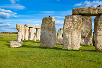 Rock circle Stonehenge detail on a beautiful landscape in the Cotswolds, England
