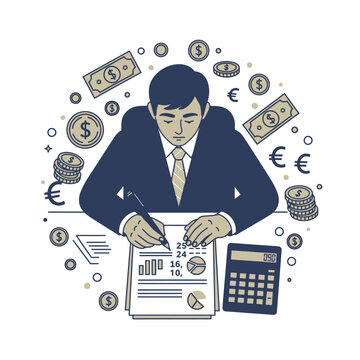 Businessman Analyzing Financial Documents with Calculator