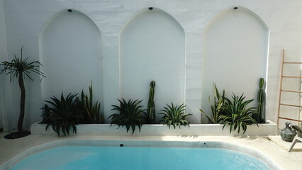 summer vacation photos at a villa with a private pool and lounge chairs