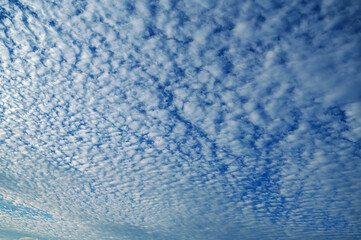 Beautiful cloudy sky with small fluffy white clouds.