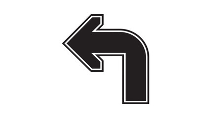 Black Left Turn Arrow Icon in Simple Design with White Outline on Transparent Background for Web Navigation