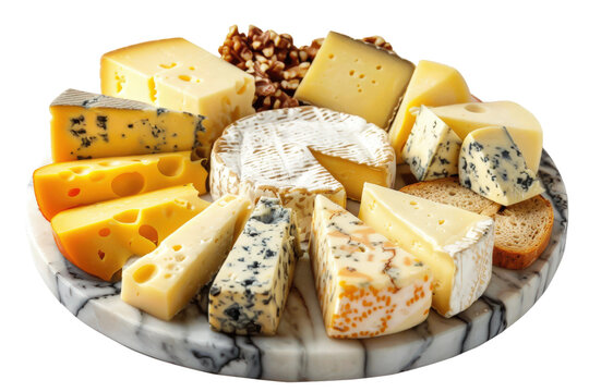 Variety of soft and hard cheeses beautifully arranged with herbs.