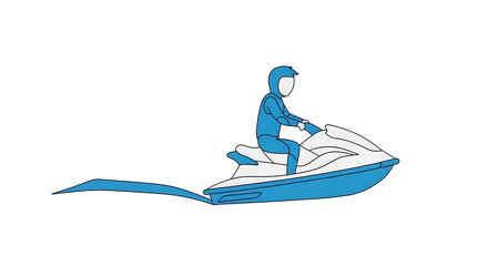 Person riding a jet ski on calm waters from a side view