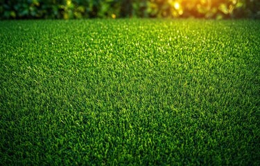 sunlit lush green lawn with leafy border and soft glowing semi-transparent green rectangle overlay, calm refreshing mood