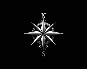 Fototapeta premium sleek metallic compass rose with north and south markers on a black background conveying precision and guidance