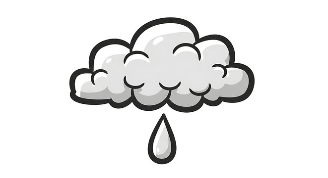 Illustration of a gray cloud with a single raindrop falling from it, depicted in a simple cartoon style