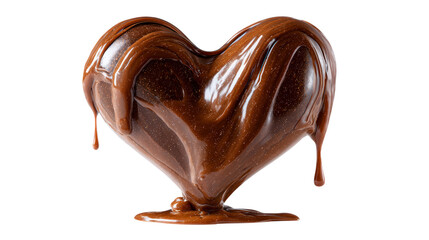 Obraz premium Heart shaped chocolate sculpture covered in melted chocolate syrup, dripping sauce, romantic dessert symbol on transparent background