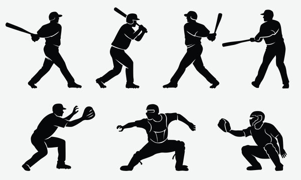 Baseball Players Silhouettes in Action Poses 1