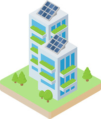 Obraz premium solar city buildings on green field plate eco nature power isomatric design