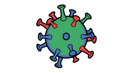 Fototapeta premium Illustration of a virus particle with colorful spikes from a top-down viewpoint